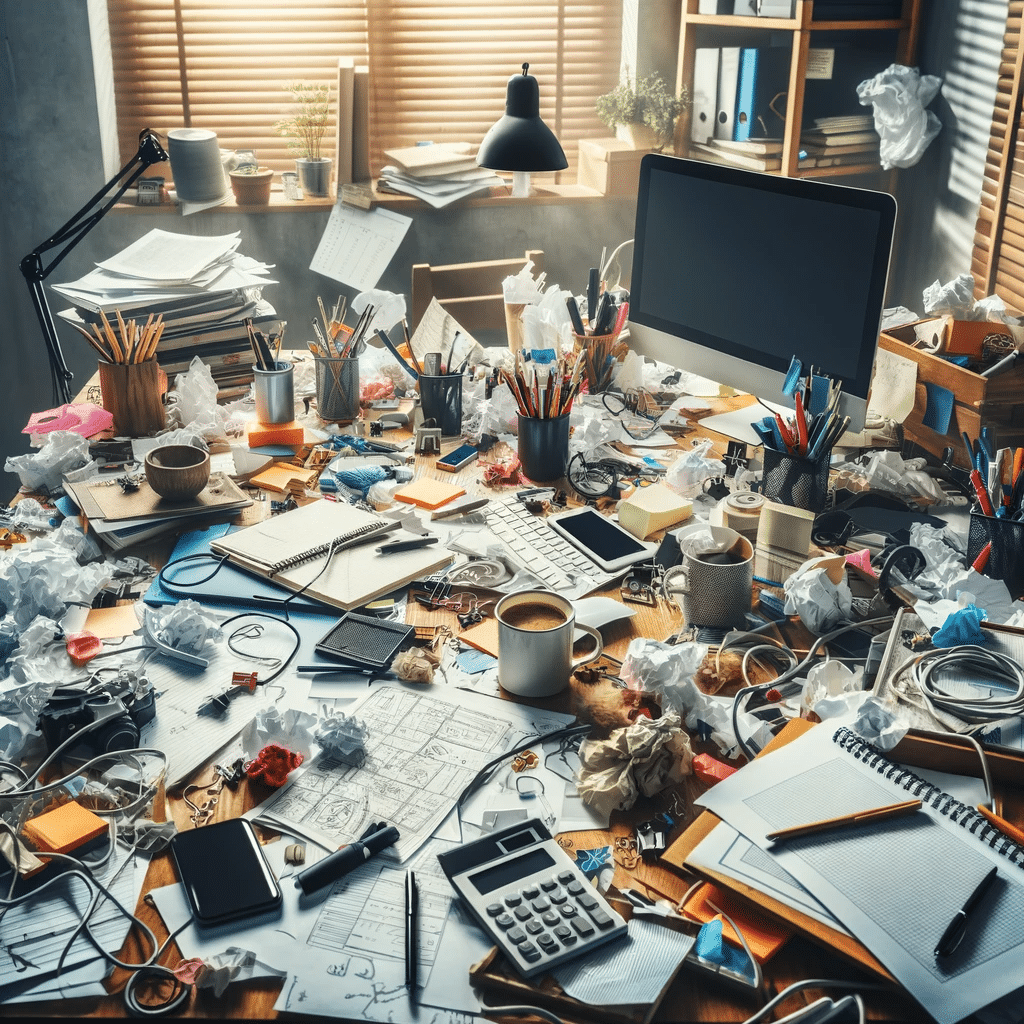 cluttered work space